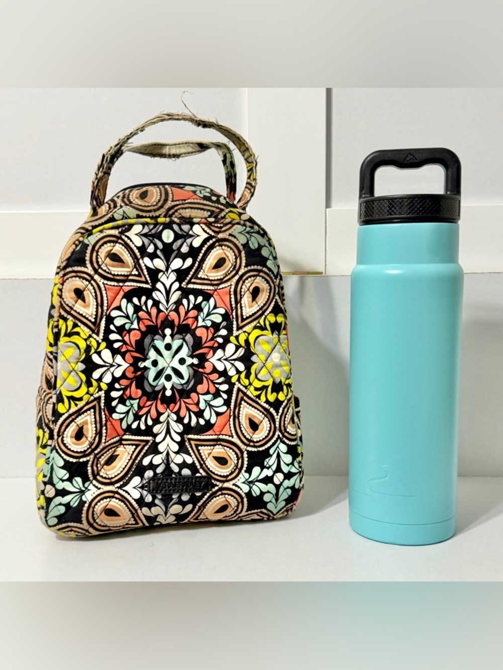 90: Vera Bradley Small Quilted Lunch Bag and Water Bottle